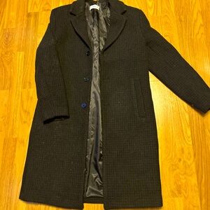 Mango Black  plaid Wool Trench Coat